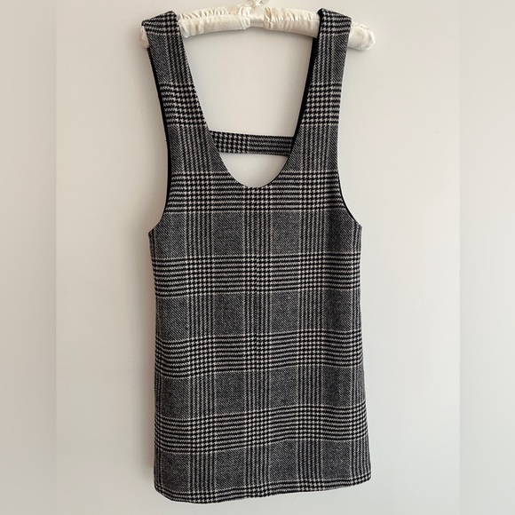 ICONE Plaid Houndstooth Pinafore Mini Dress Wool Blend Lined Academia Chic - Picture 7 of 15